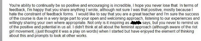 Feedback from a student on my Write Like A Grrrl! course!